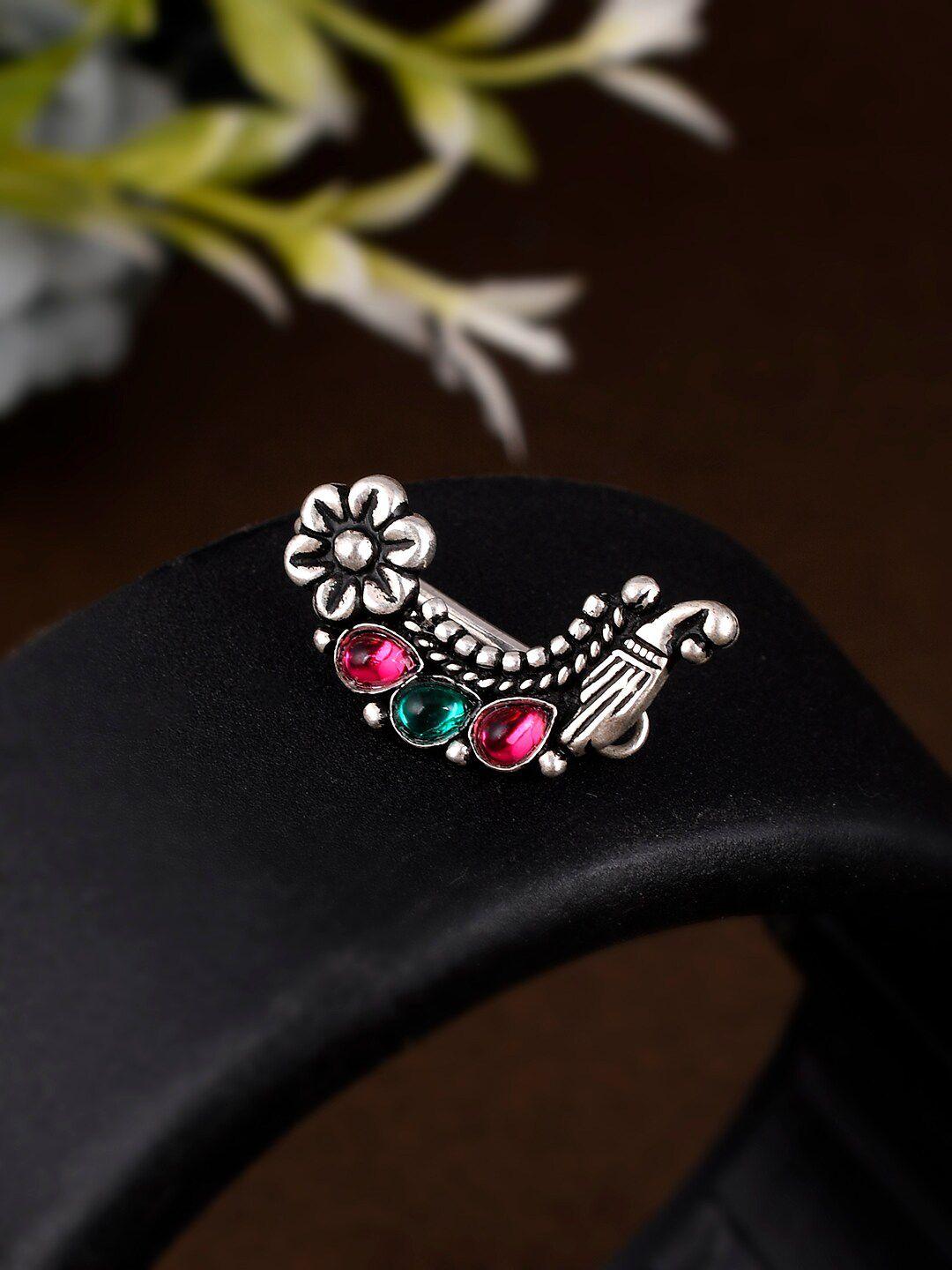 aquastreet jewels oxidised silver-toned & pink nose pin