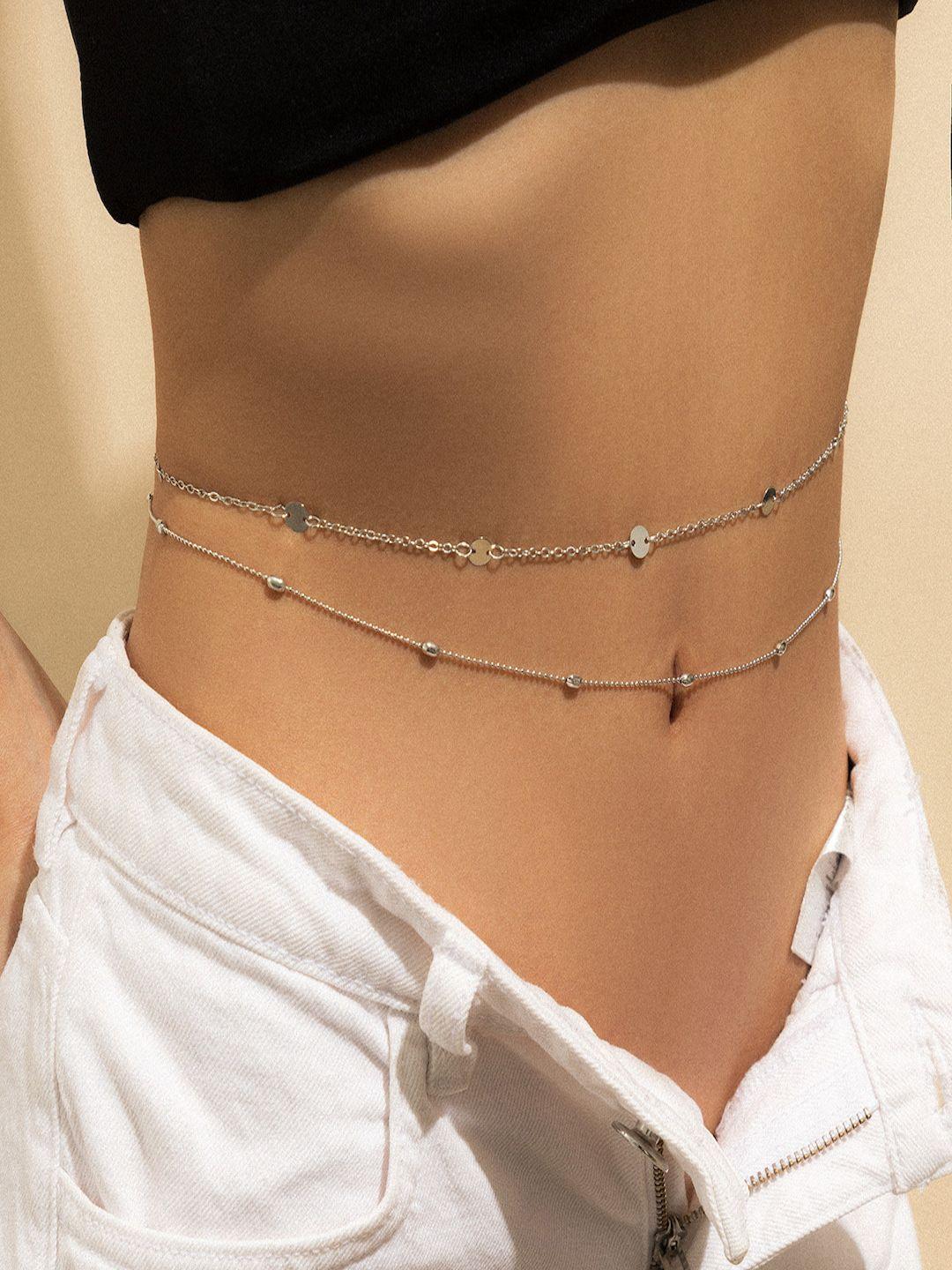 aquastreet pack of 2 silver-toned dual strand waist chain