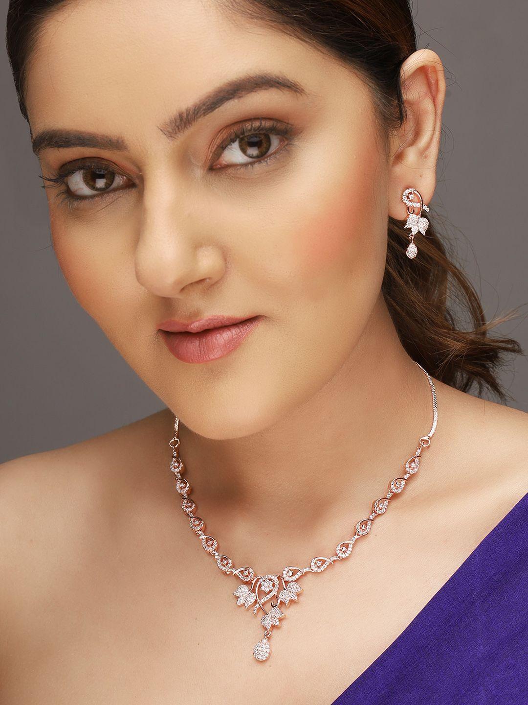 aquastreet rose gold-plated ad-studded necklace & earrings set