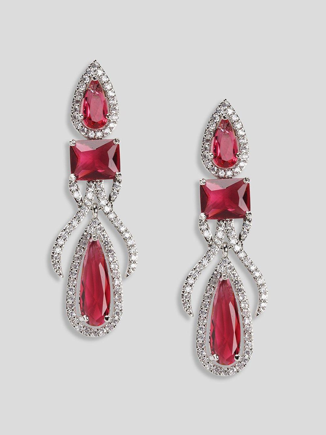 aquastreet silver-plated american diamond studded contemporary drop earrings