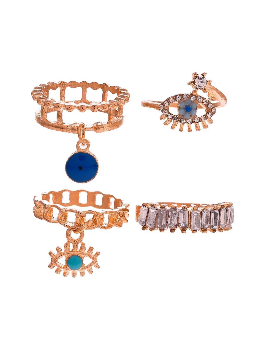 aquastreet woman golden pack of 4 evil eye midi rings set