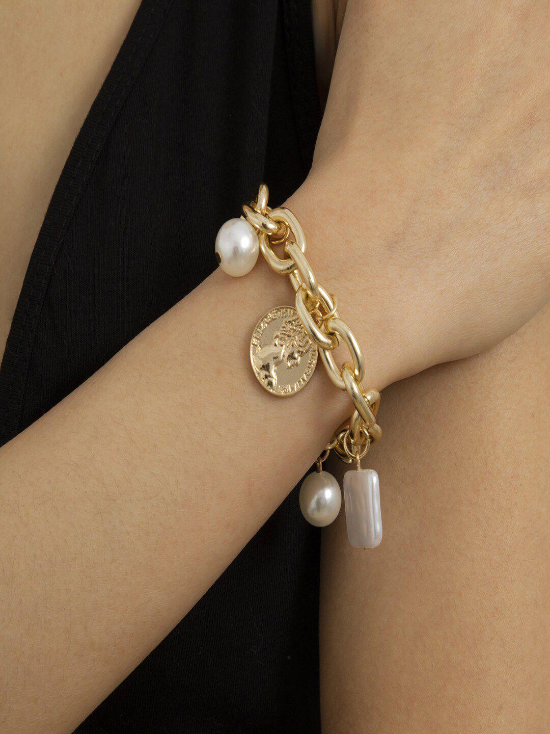 aquastreet women gold-plated beaded charm bracelet