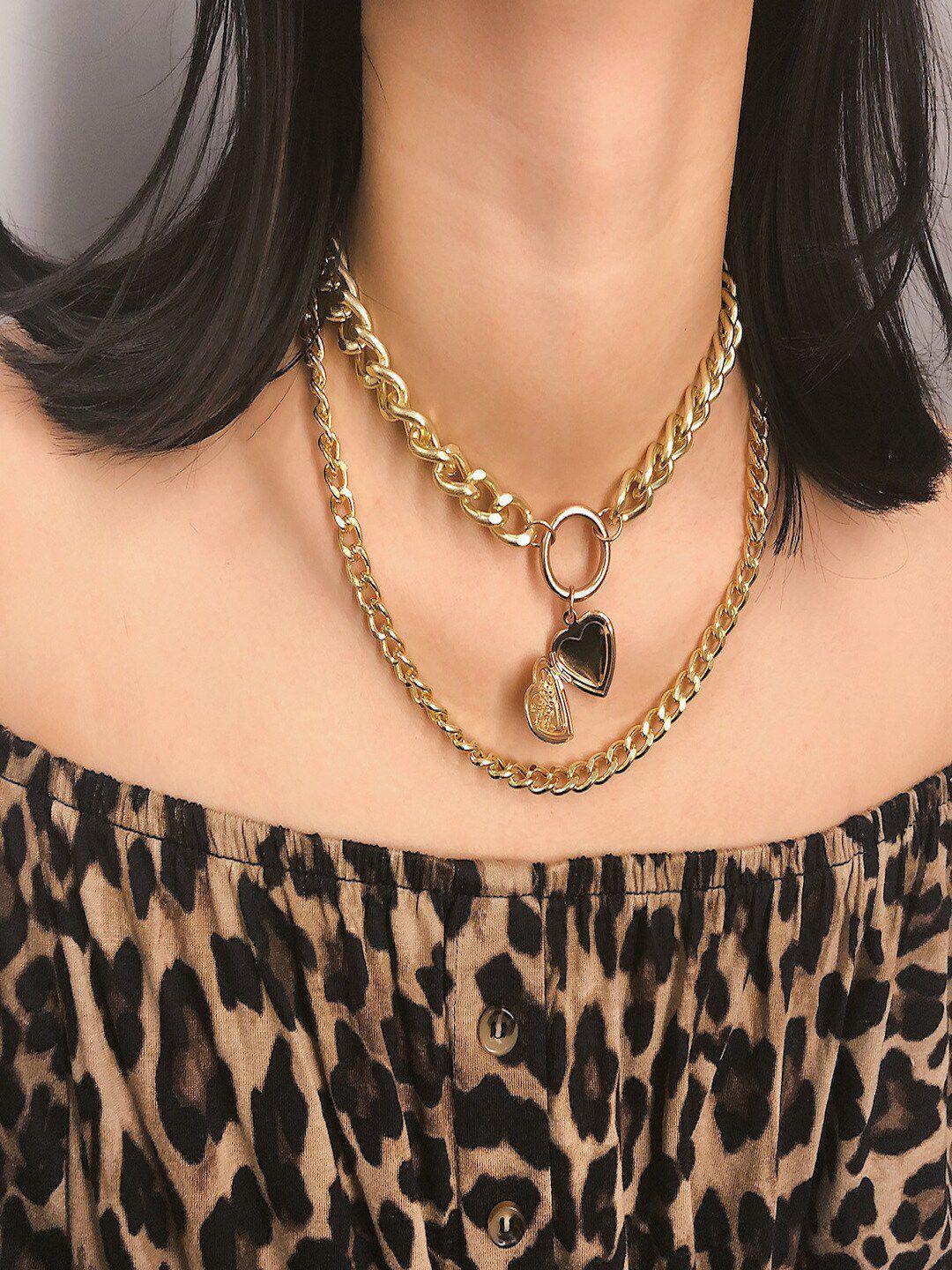 aquastreet women heart pendant gold-plated layered chain