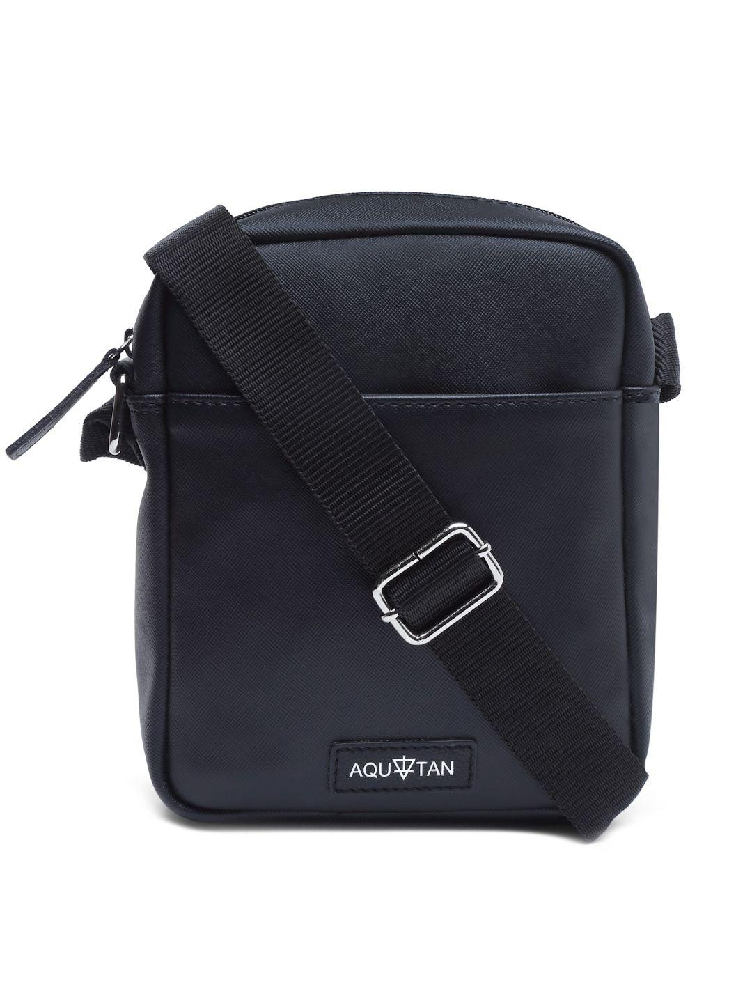 aquatan black pu structured sling bag with tasselled