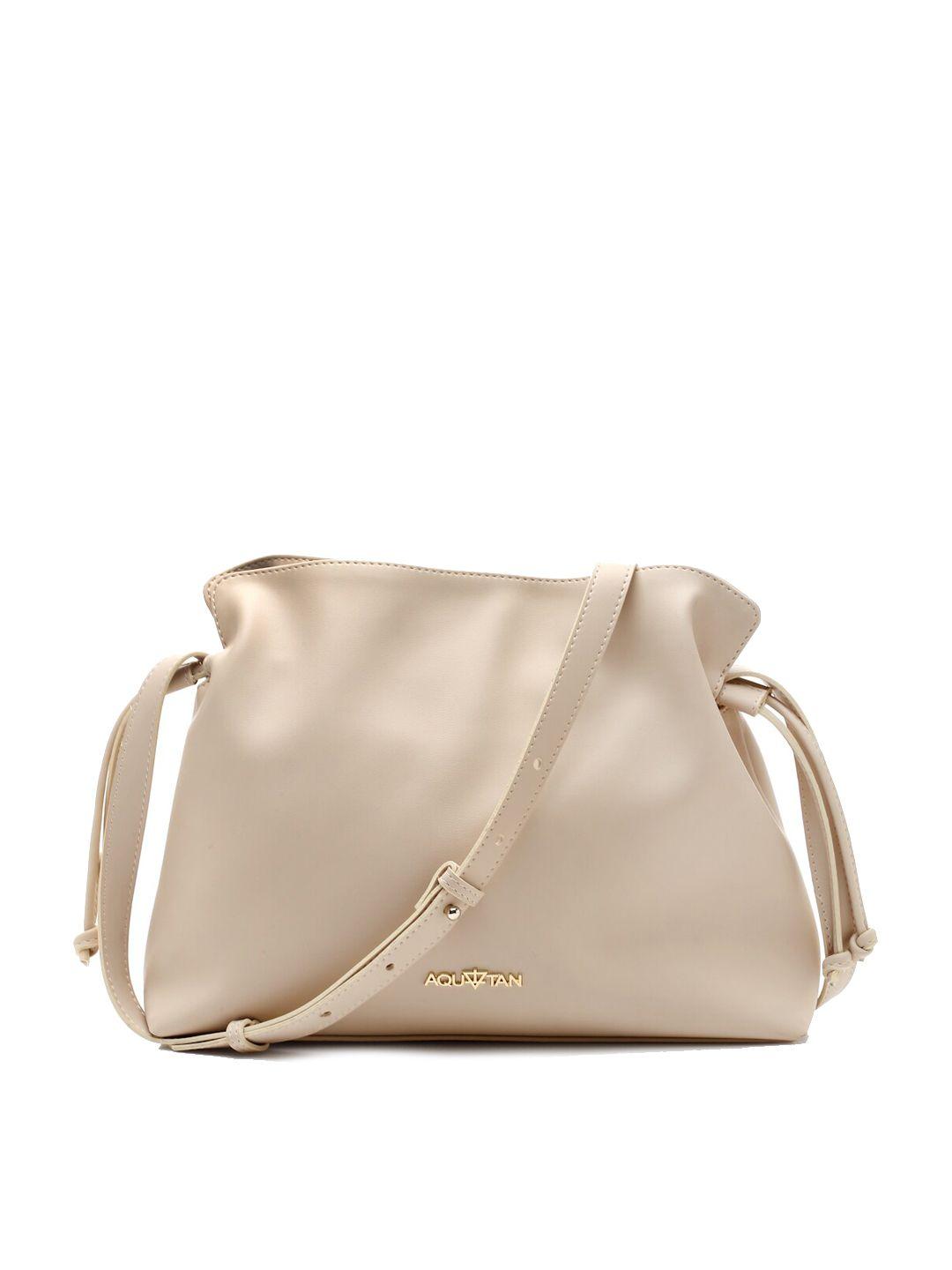 aquatan cream-coloured pu structured sling bag