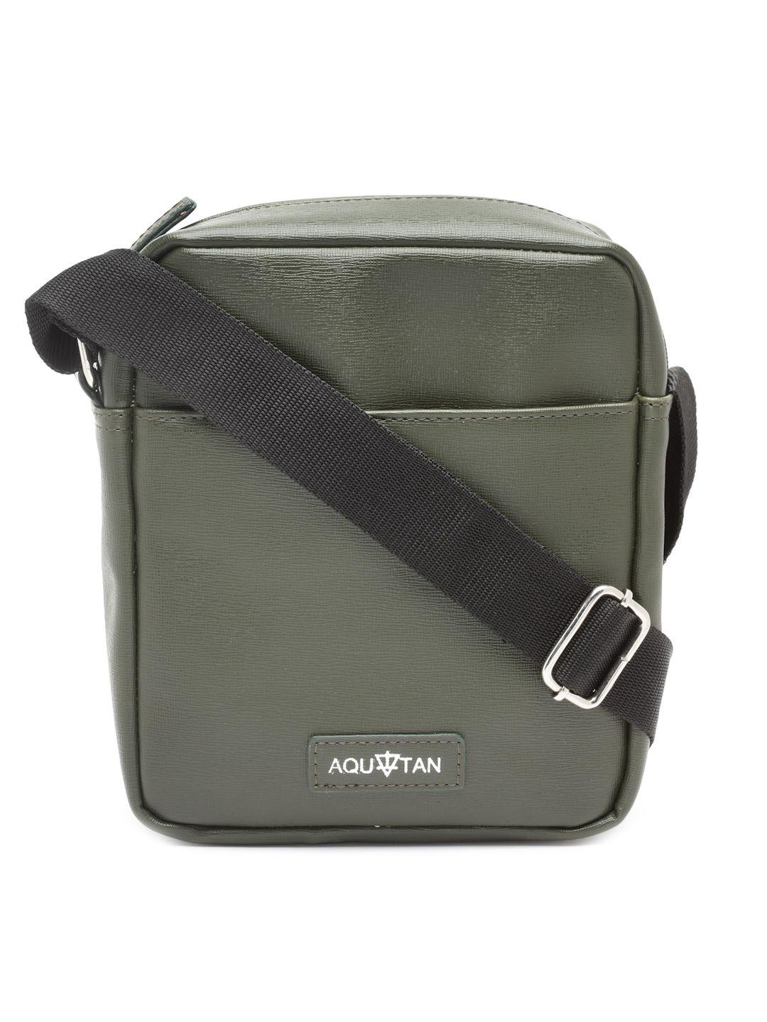 aquatan olive green pu structured sling bag with tasselled