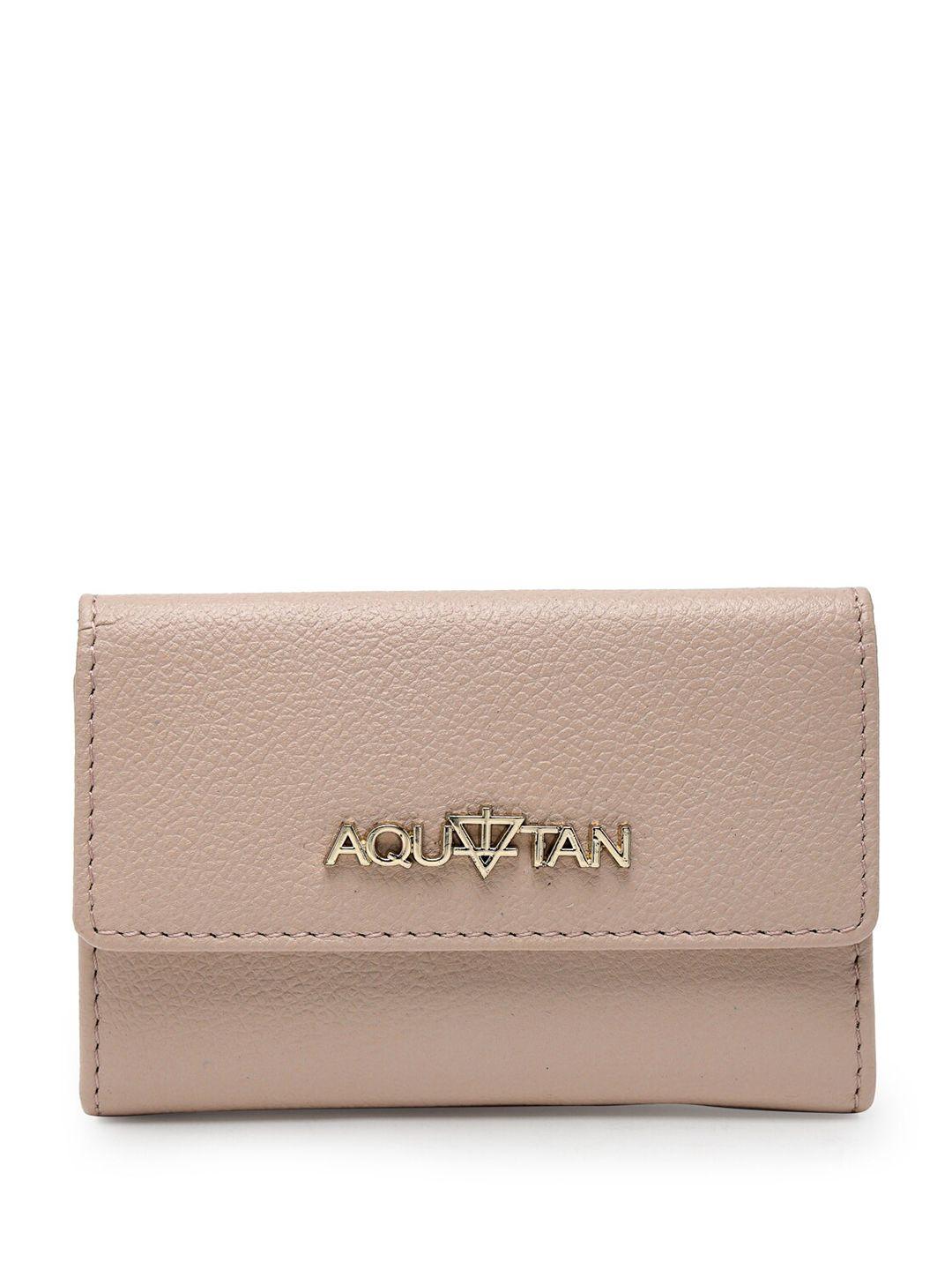 aquatan women textured leather three fold wallet