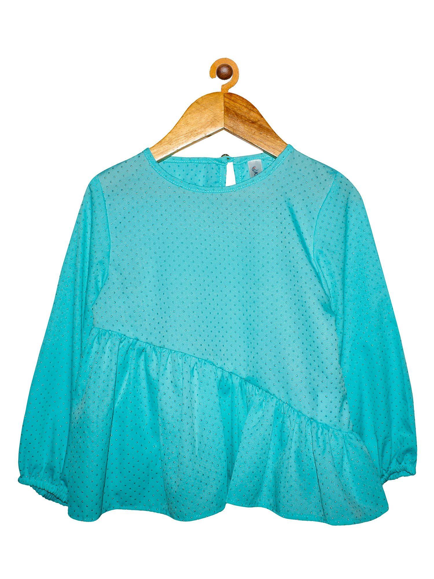 aque blue girls full sleeve cut & sew frill layer top