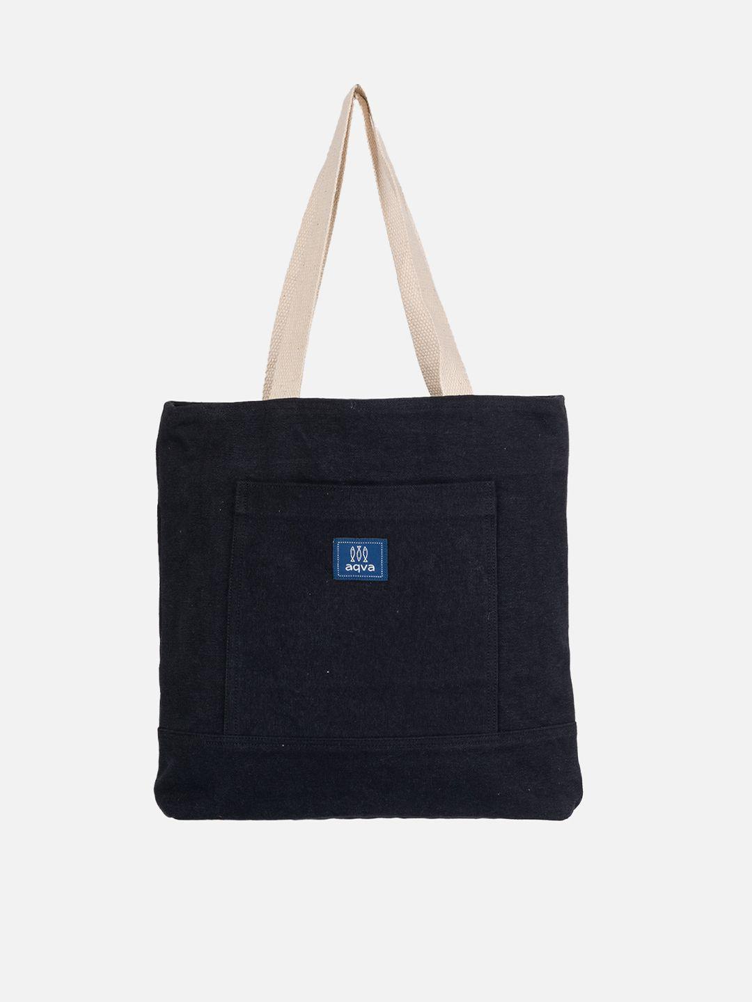 aqva black shopper cotton canvas tote bag