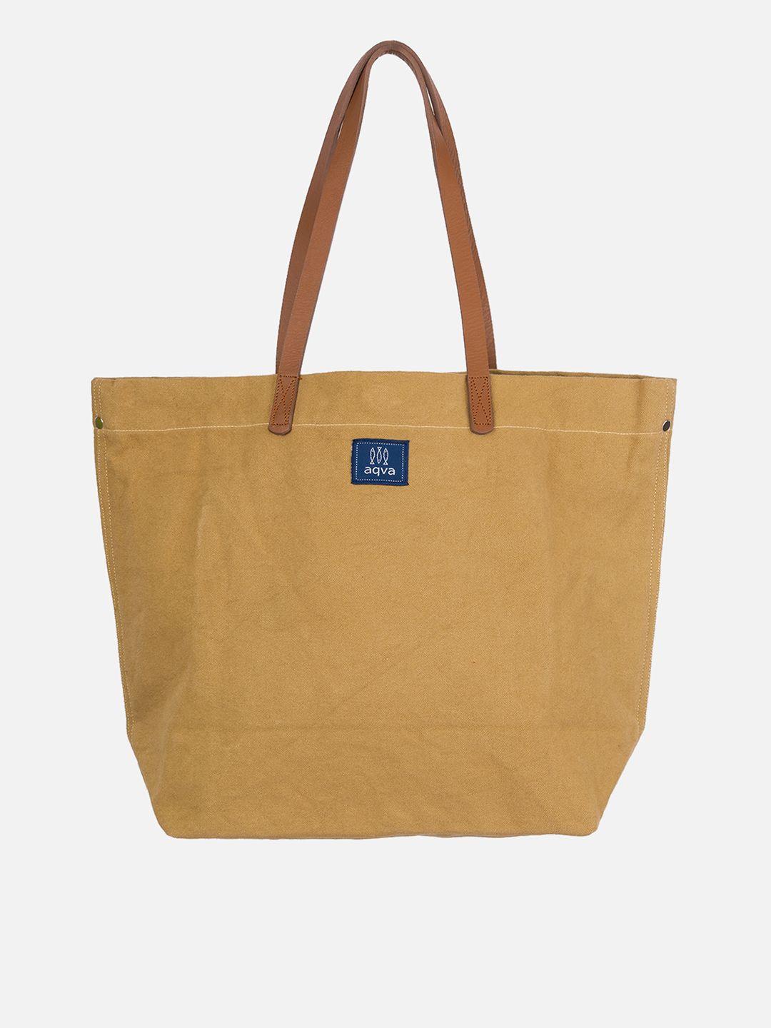 aqva brown solid cotton shopper shoulder bag