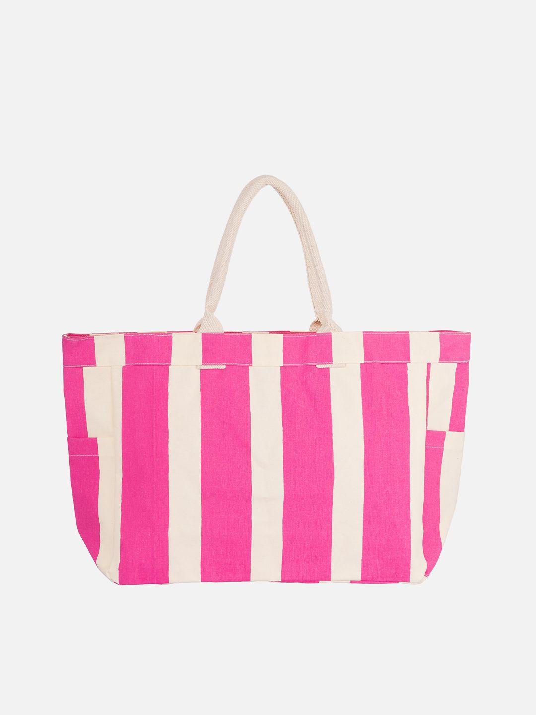 aqva fuchsia pink striped oversized shopper tote bag