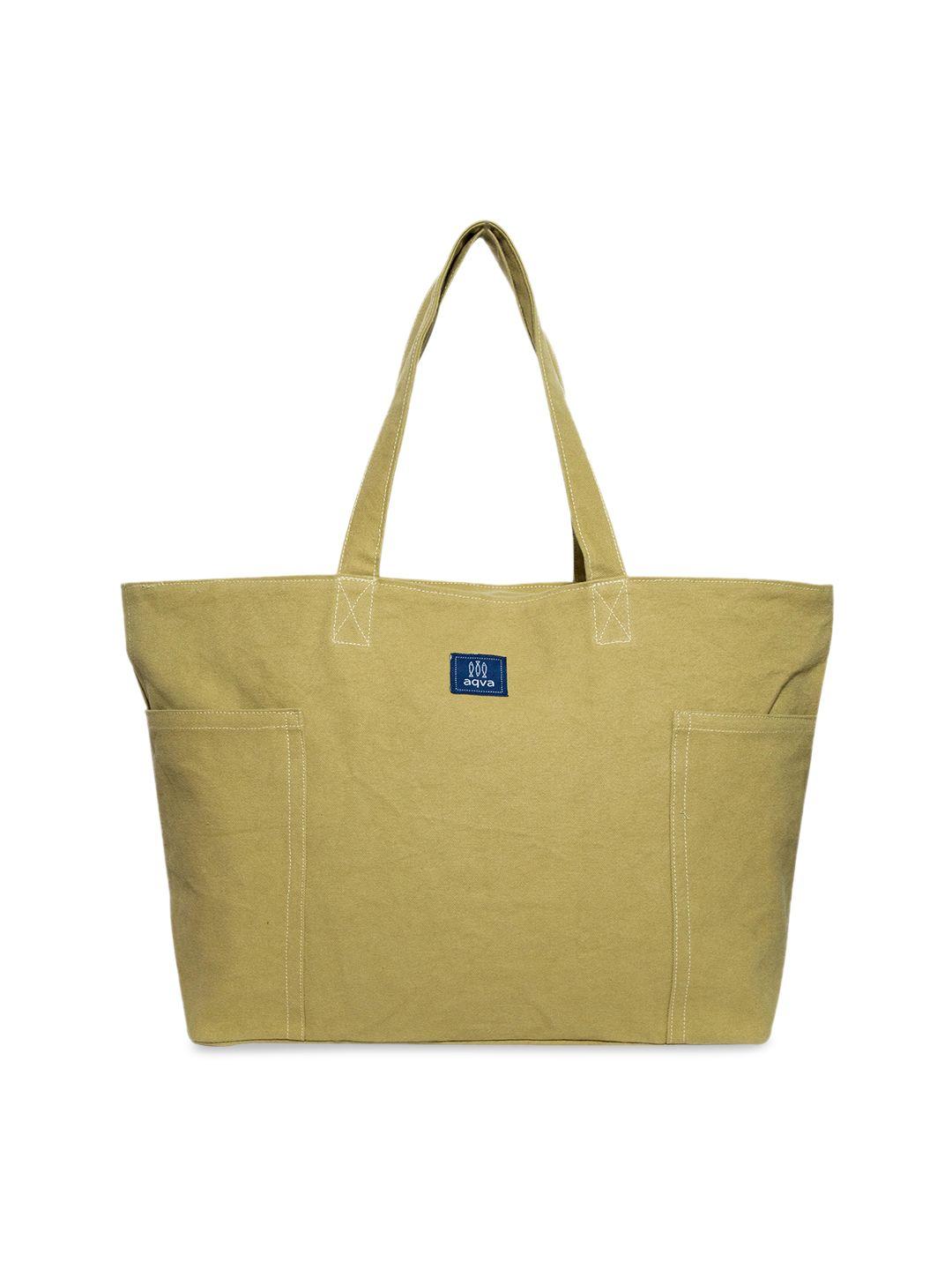 aqva khaki oversized shopper cotton shoulder bag