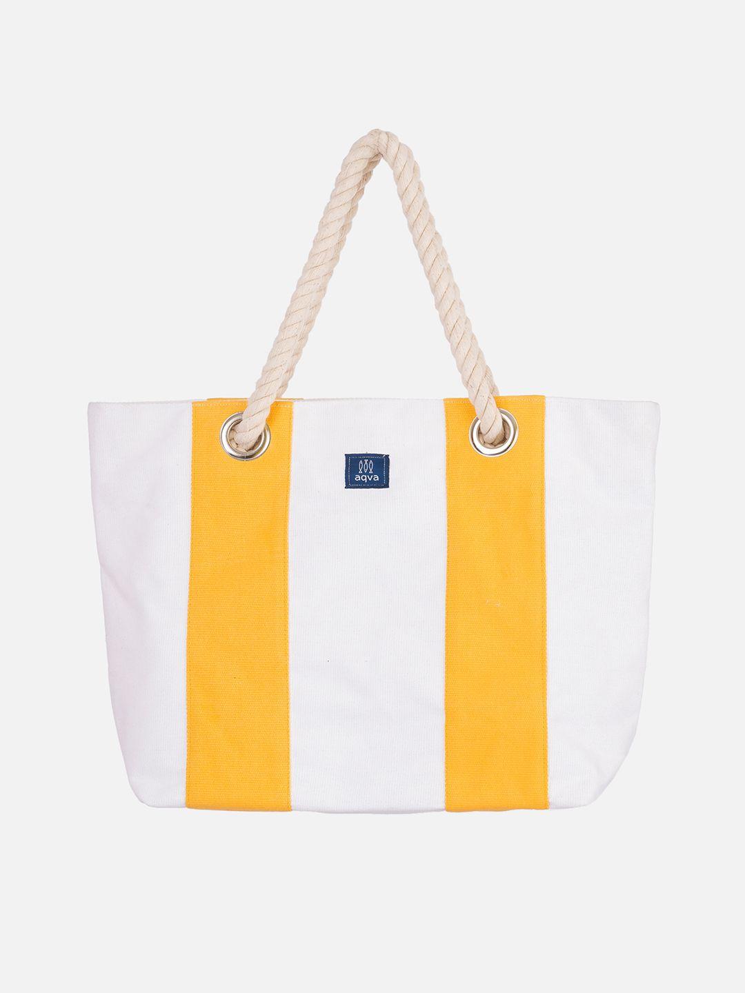 aqva mustard & white colourblocked shopper cotton shoulder bag