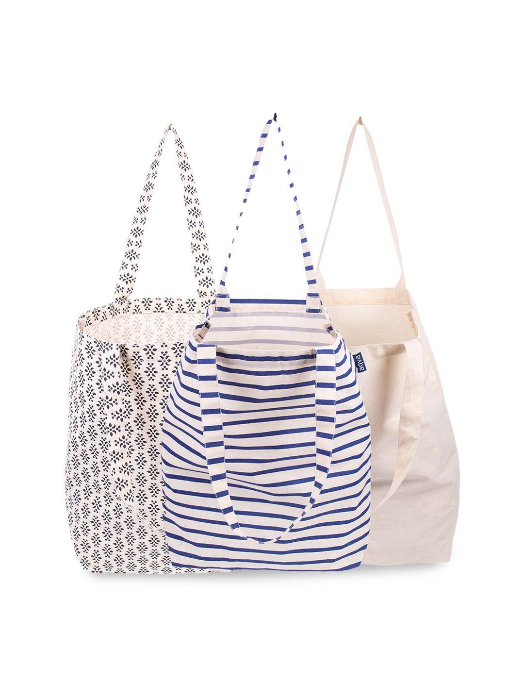 aqva off white pack of 3 striped oversized cotton shopper shoulder bag