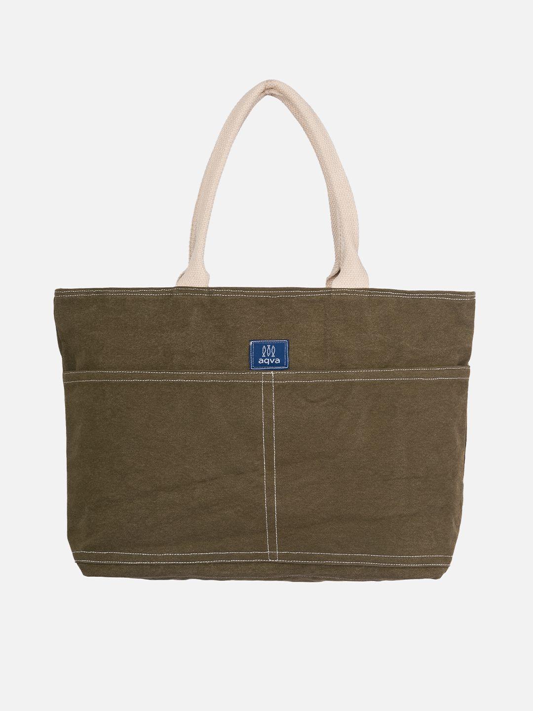 aqva olive green cotton oversized structured tote bag