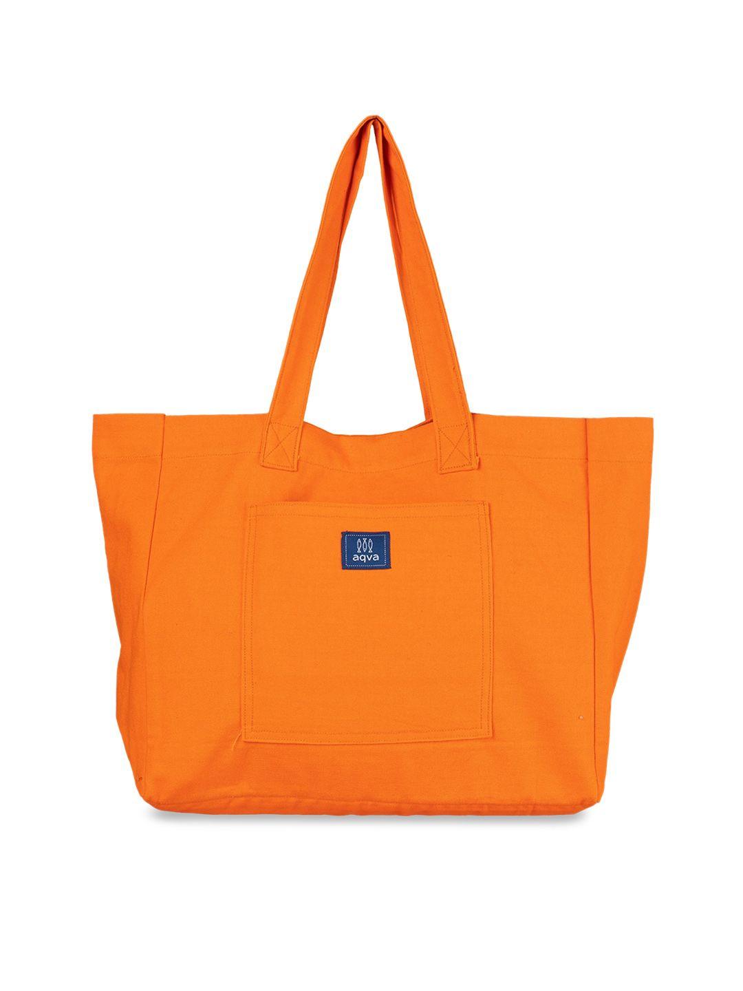 aqva orange solid cotton shopper shoulder bag