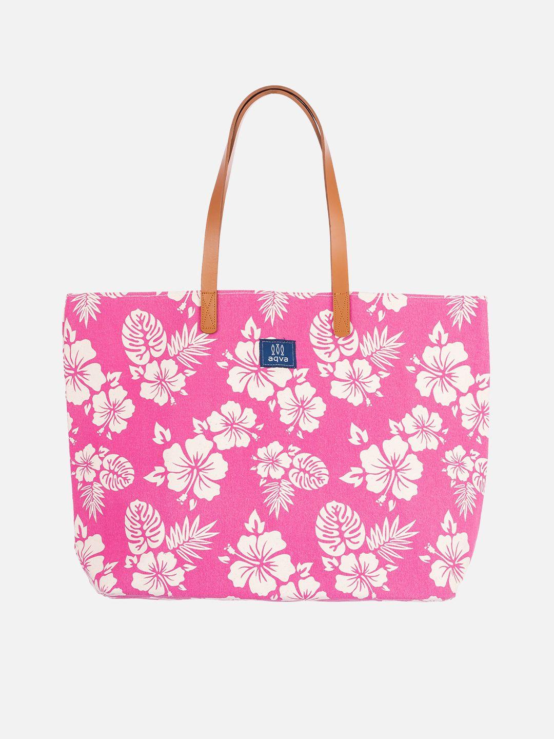 aqva pink floral printed oversized shopper tote bag