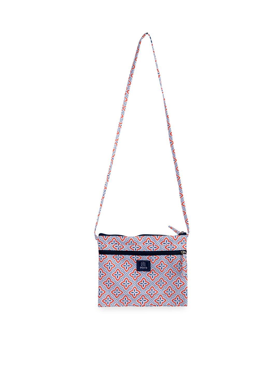 aqva red cotton floral printed structured sling bag