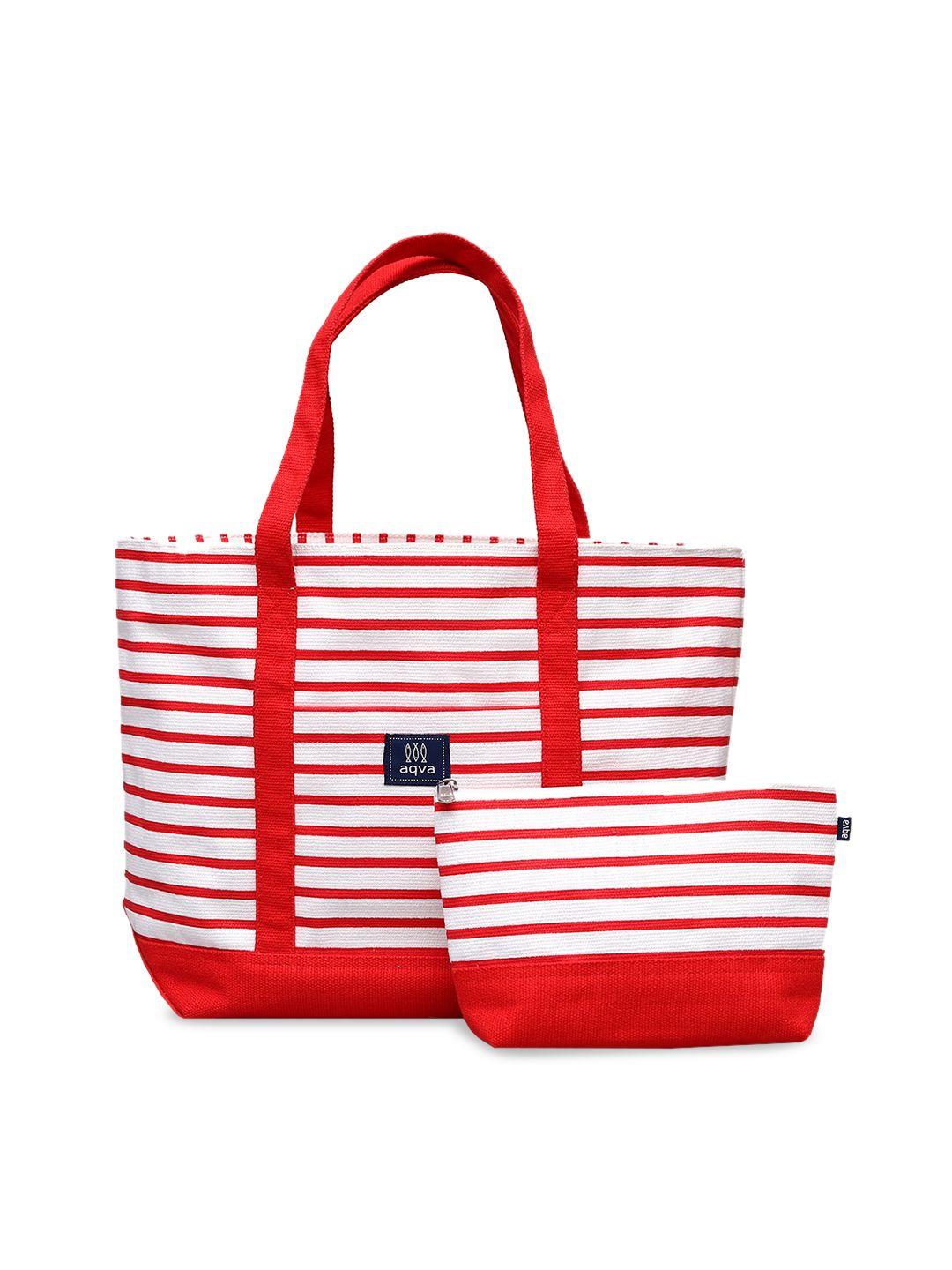 aqva red striped structured cotton tote bag