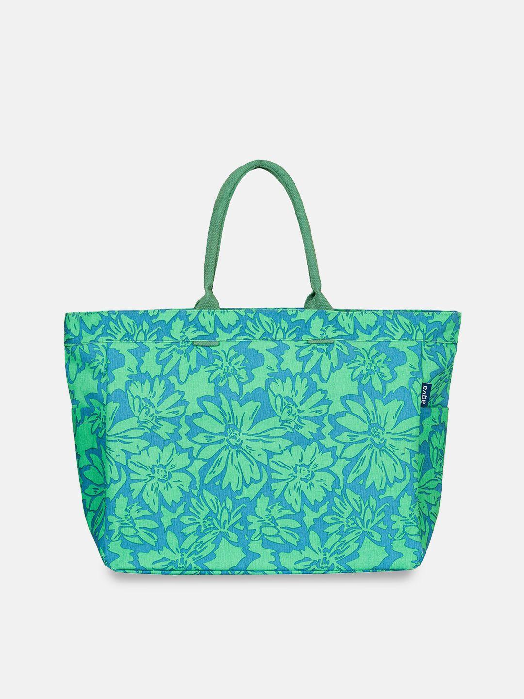 aqva sea green floral printed oversized shopper tote bag