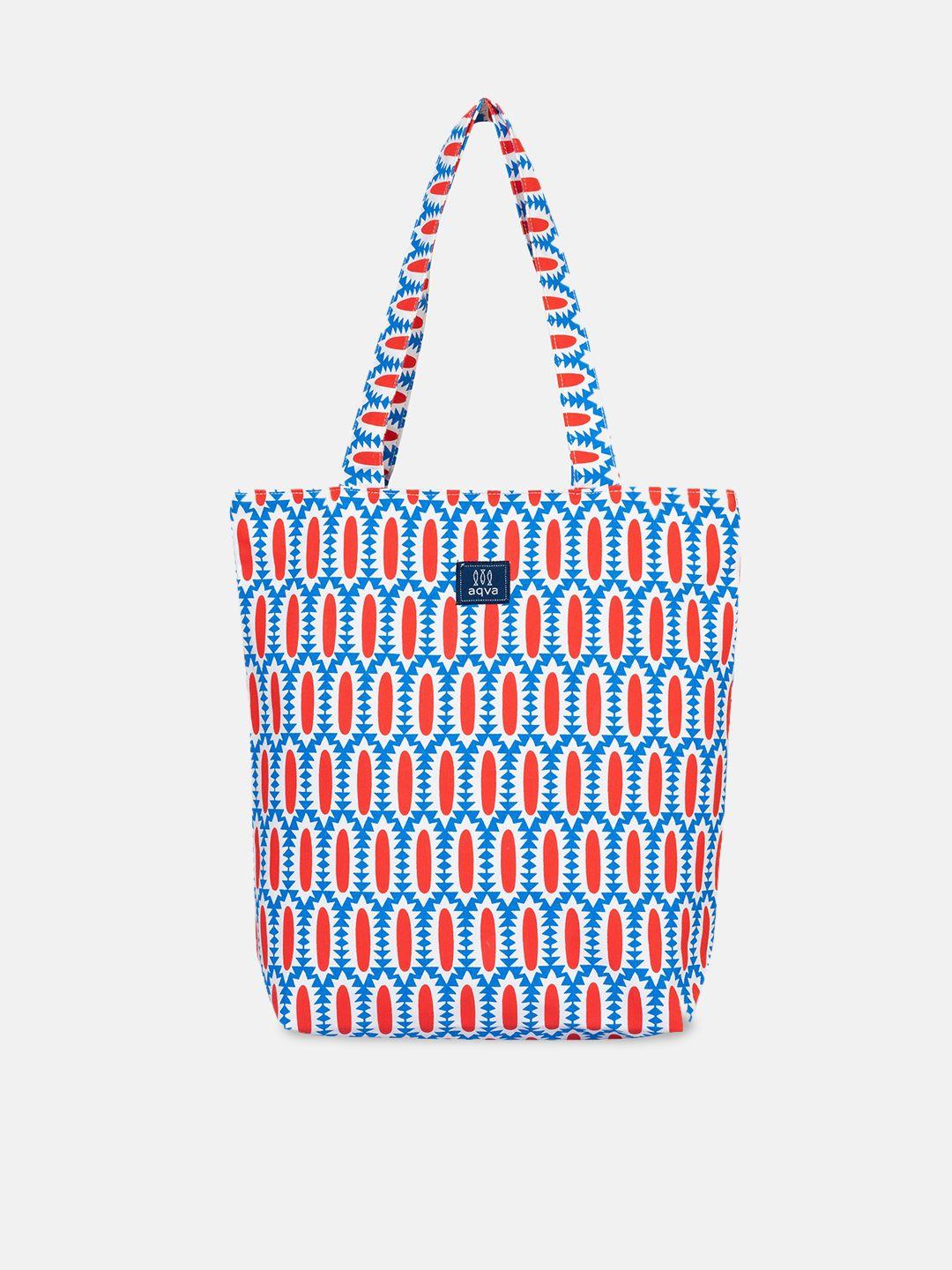 aqva turquoise blue geometric printed shopper tote bag with fringed