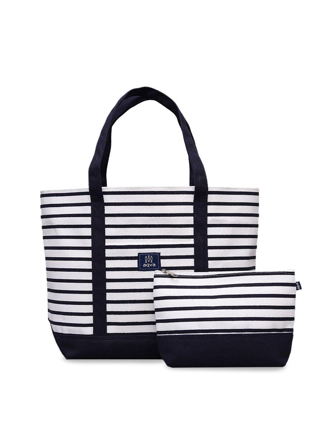 aqva white striped oversized shopper tote bag