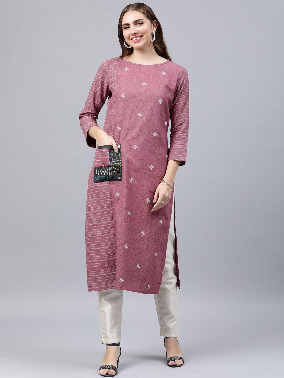 araaliya embroidered kantha work dobby pure cotton kurta