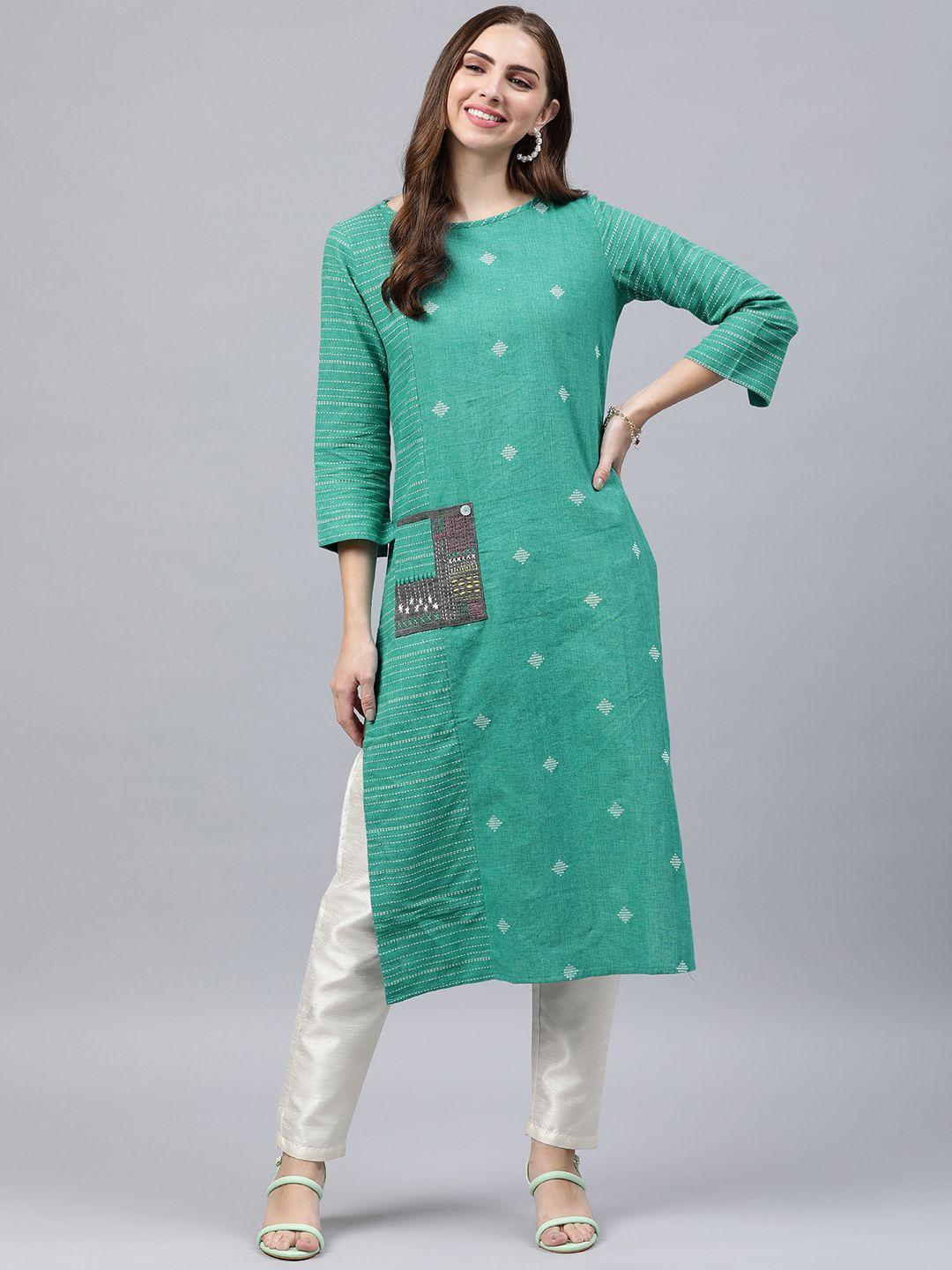 araaliya embroidered kantha work dobby pure cotton kurta