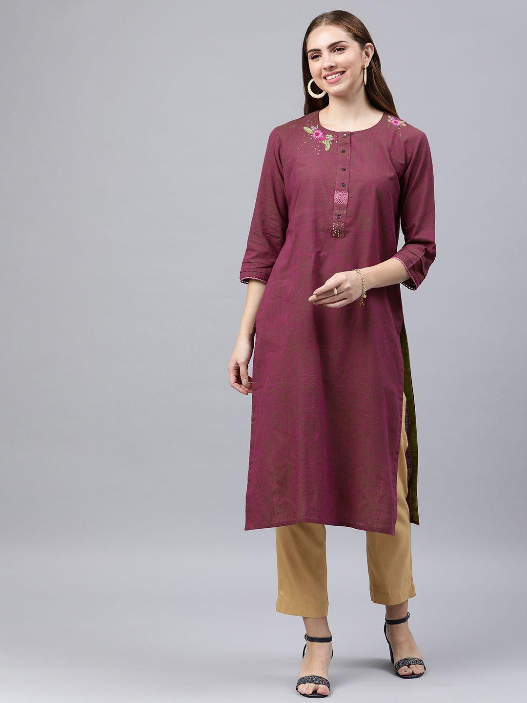 araaliya floral embroidered sequinned pure cotton kurta