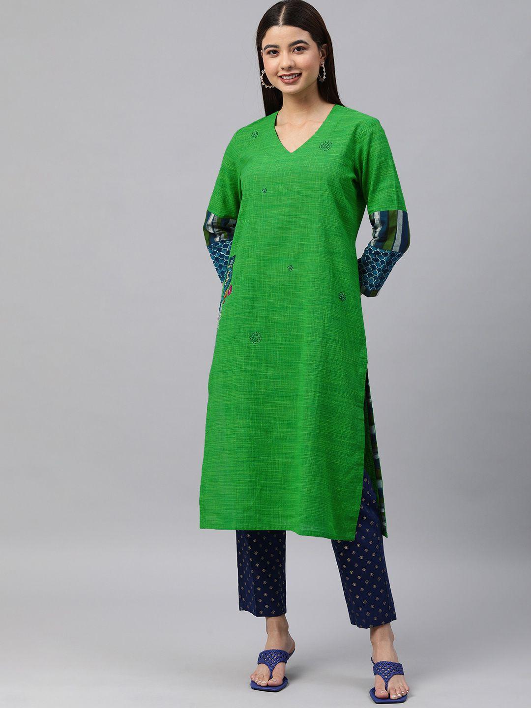 araaliya women green thread work kurta