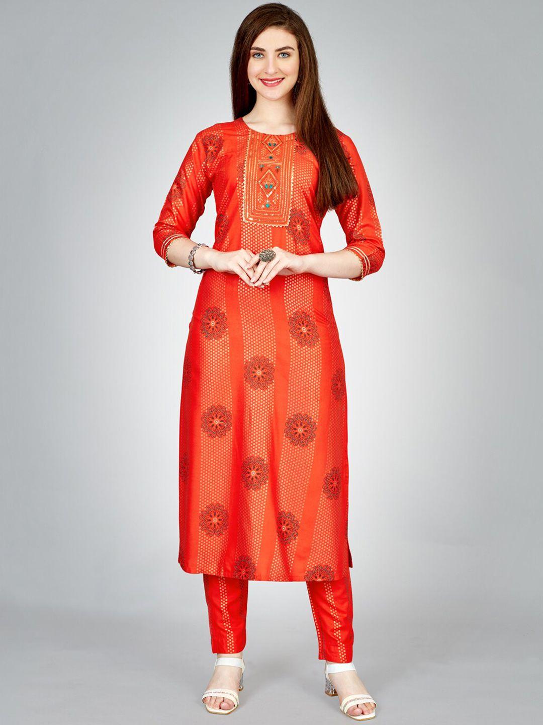 aradhna ethnic motifs printed gotta patti straight kurta with trousers