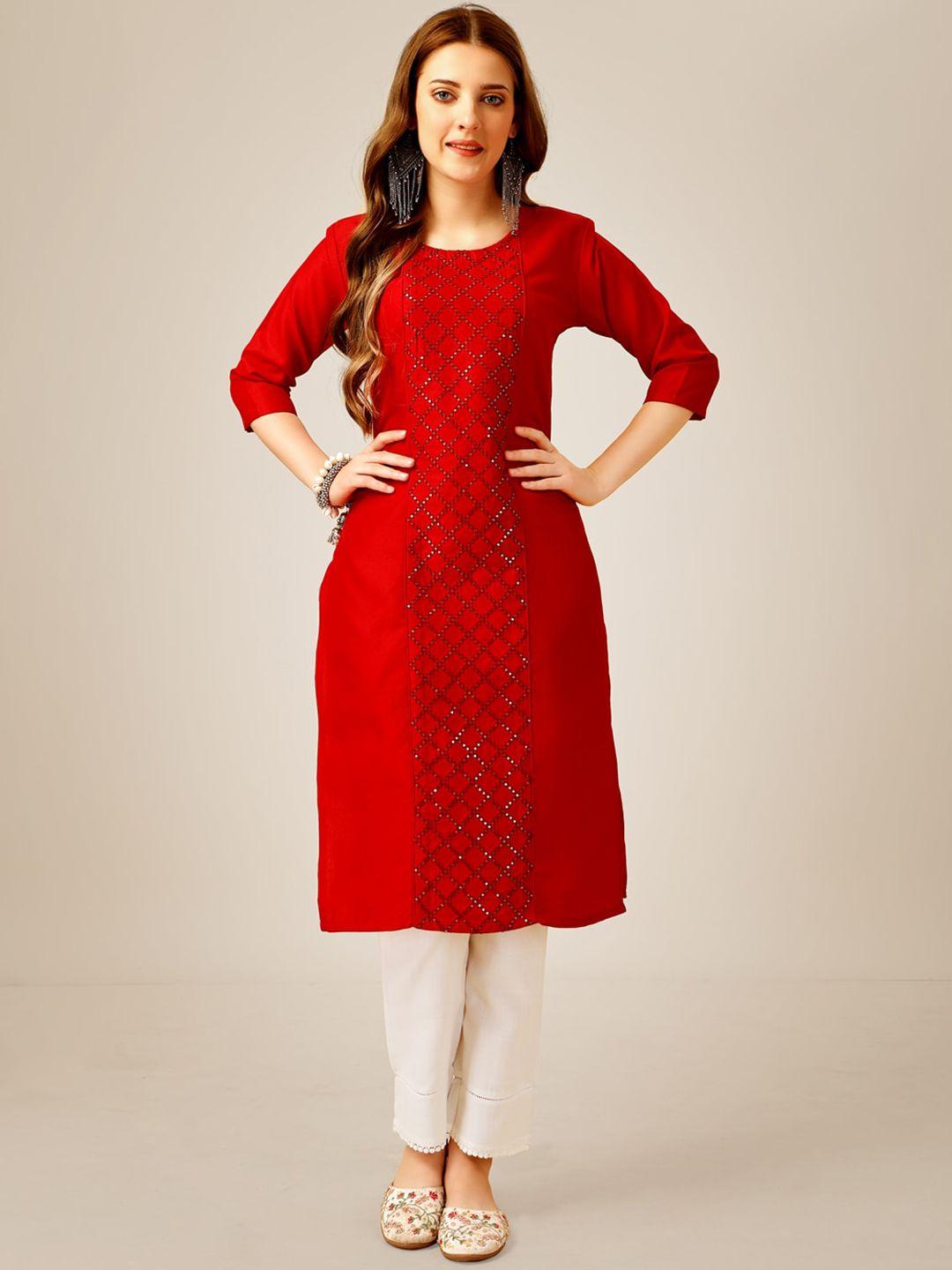 aradhna geometric embroidered sequinned detail straight kurta with trousers