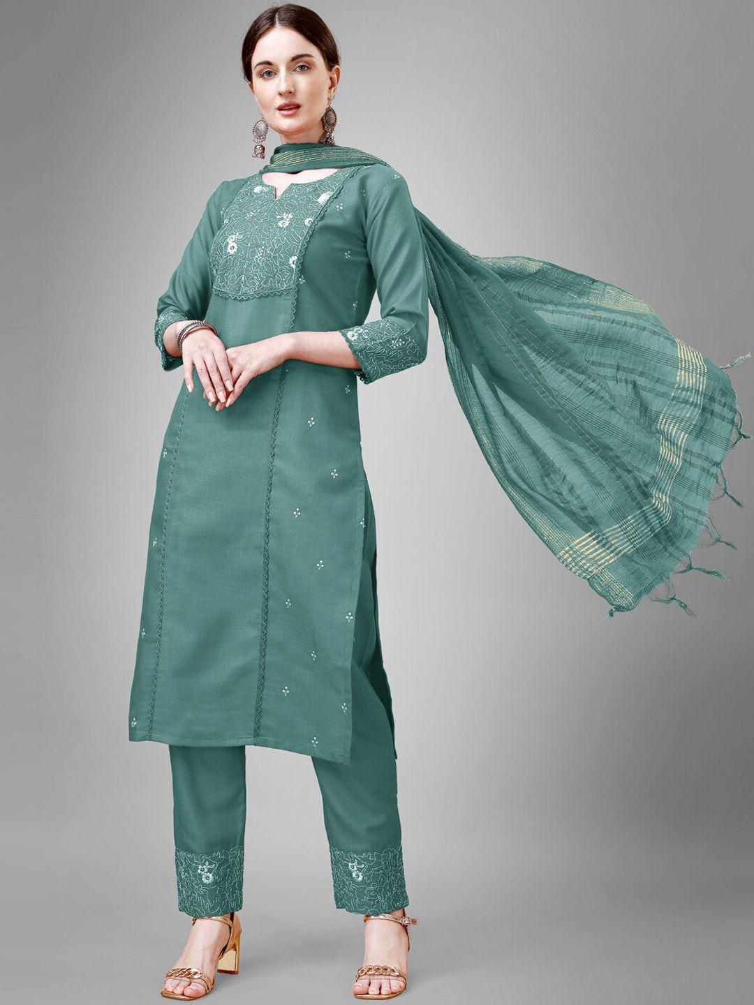 aradhna women ethnic motifs embroidered regular thread work kurta with trousers & with dupatta