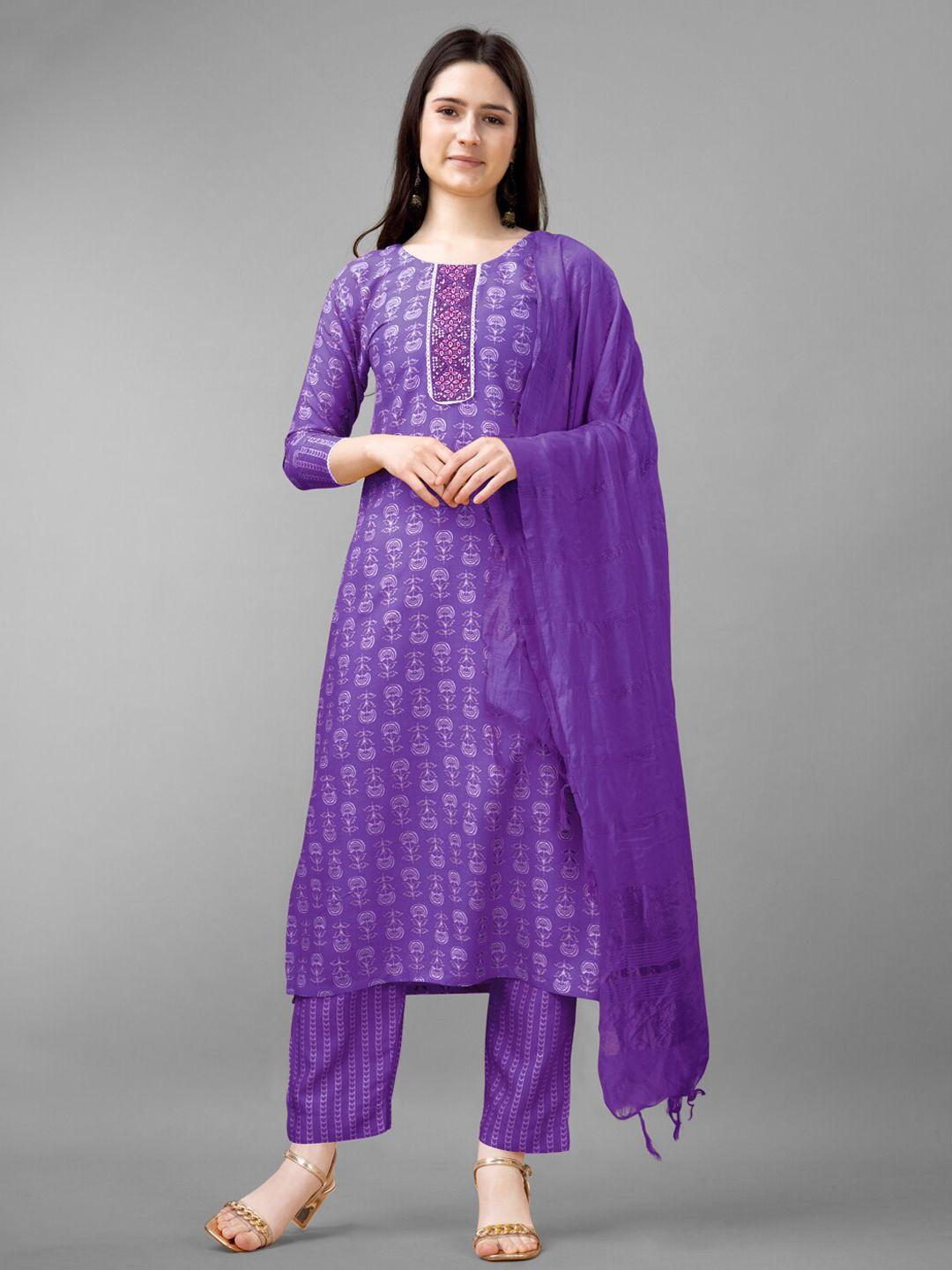 aradhna women ethnic motifs printed regular thread work kurta with trousers & with dupatta