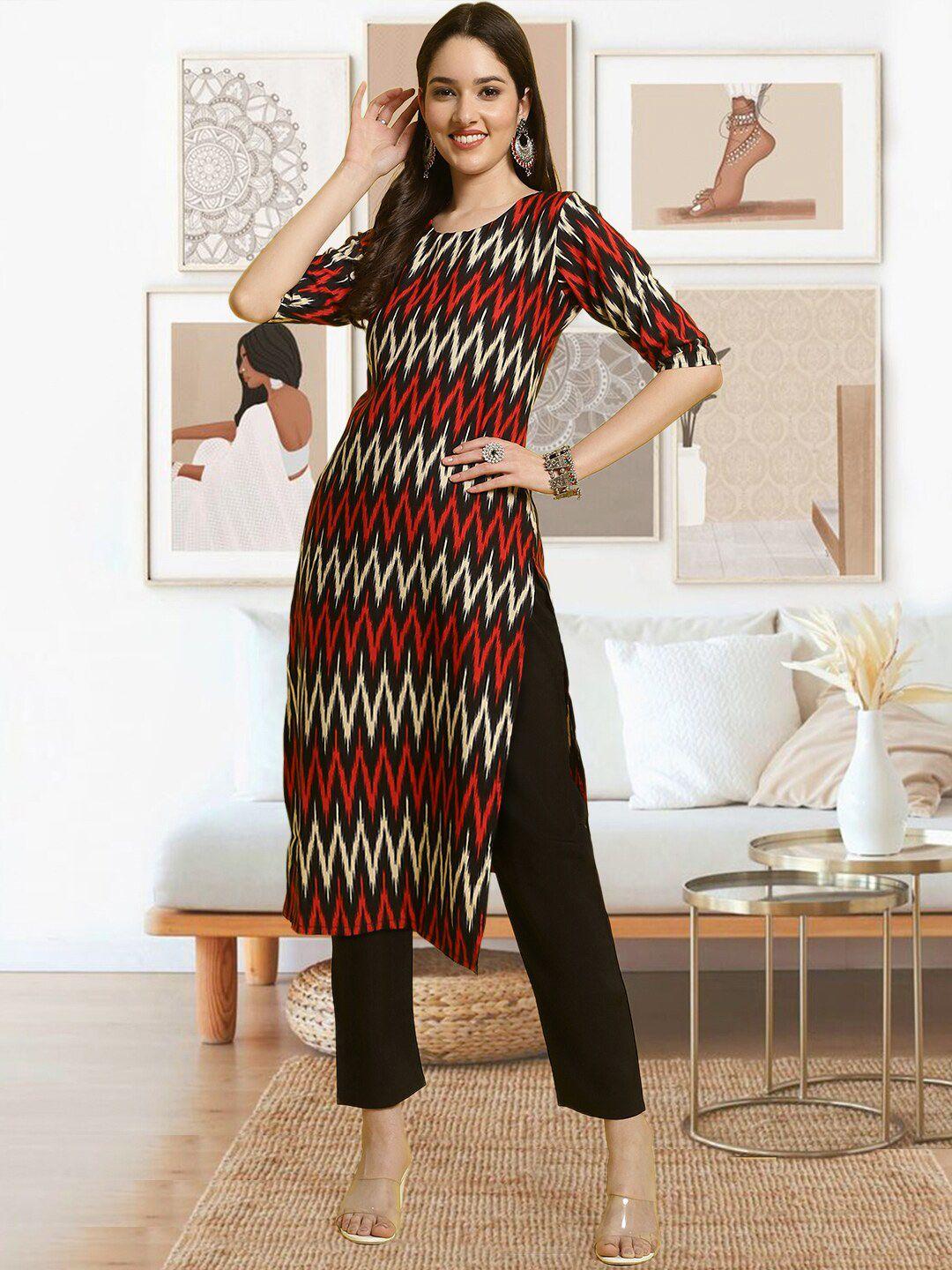 arangya chevron printed regular kurta with trousers