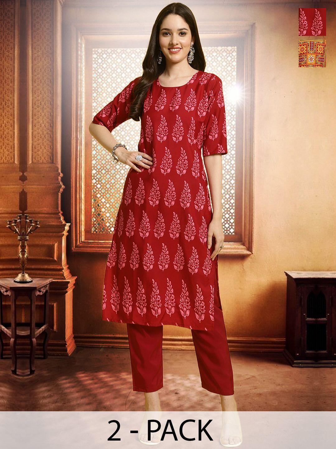 arangya women multicoloured printed regular kurta with trousers