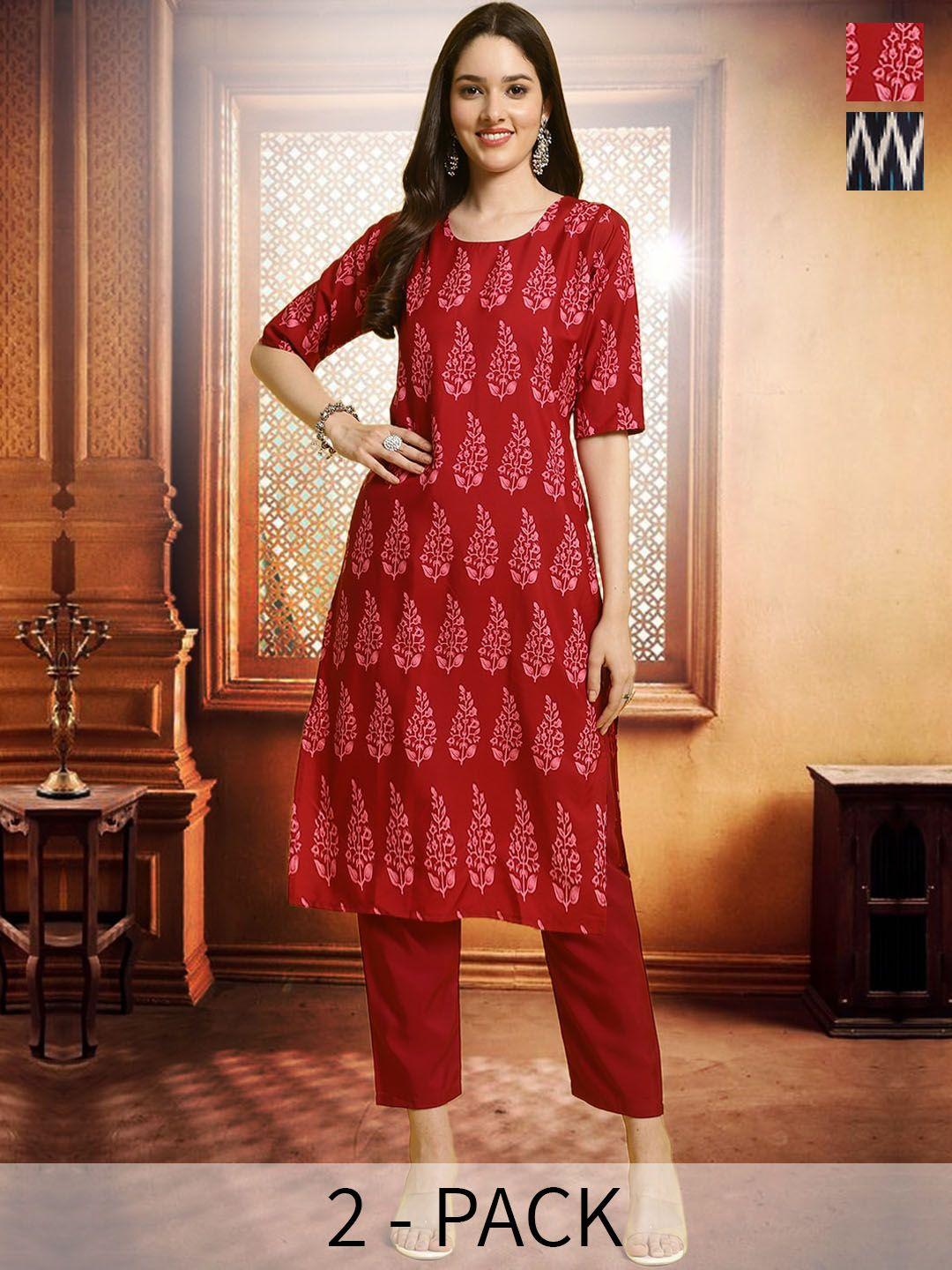 arangya women multicoloured printed regular kurta with trousers