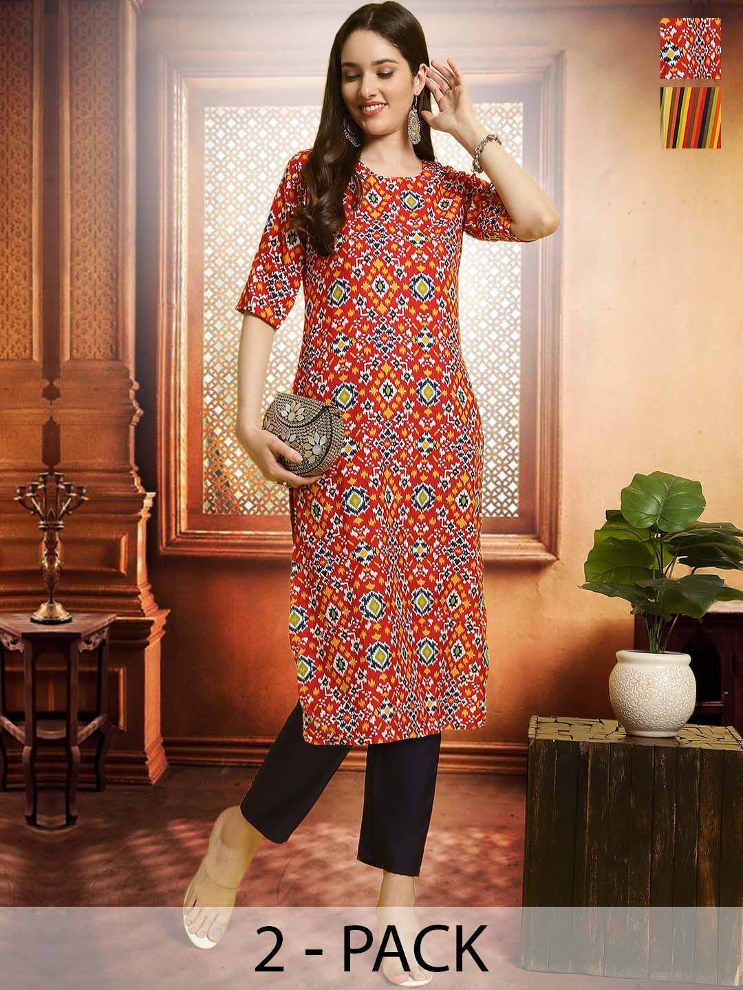 arangya women multicoloured printed regular kurta with trousers