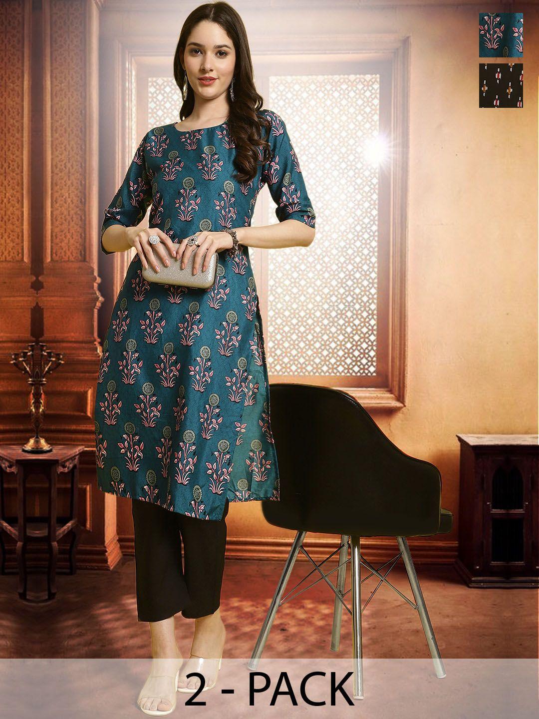 arangya women multicoloured printed regular kurta with trousers