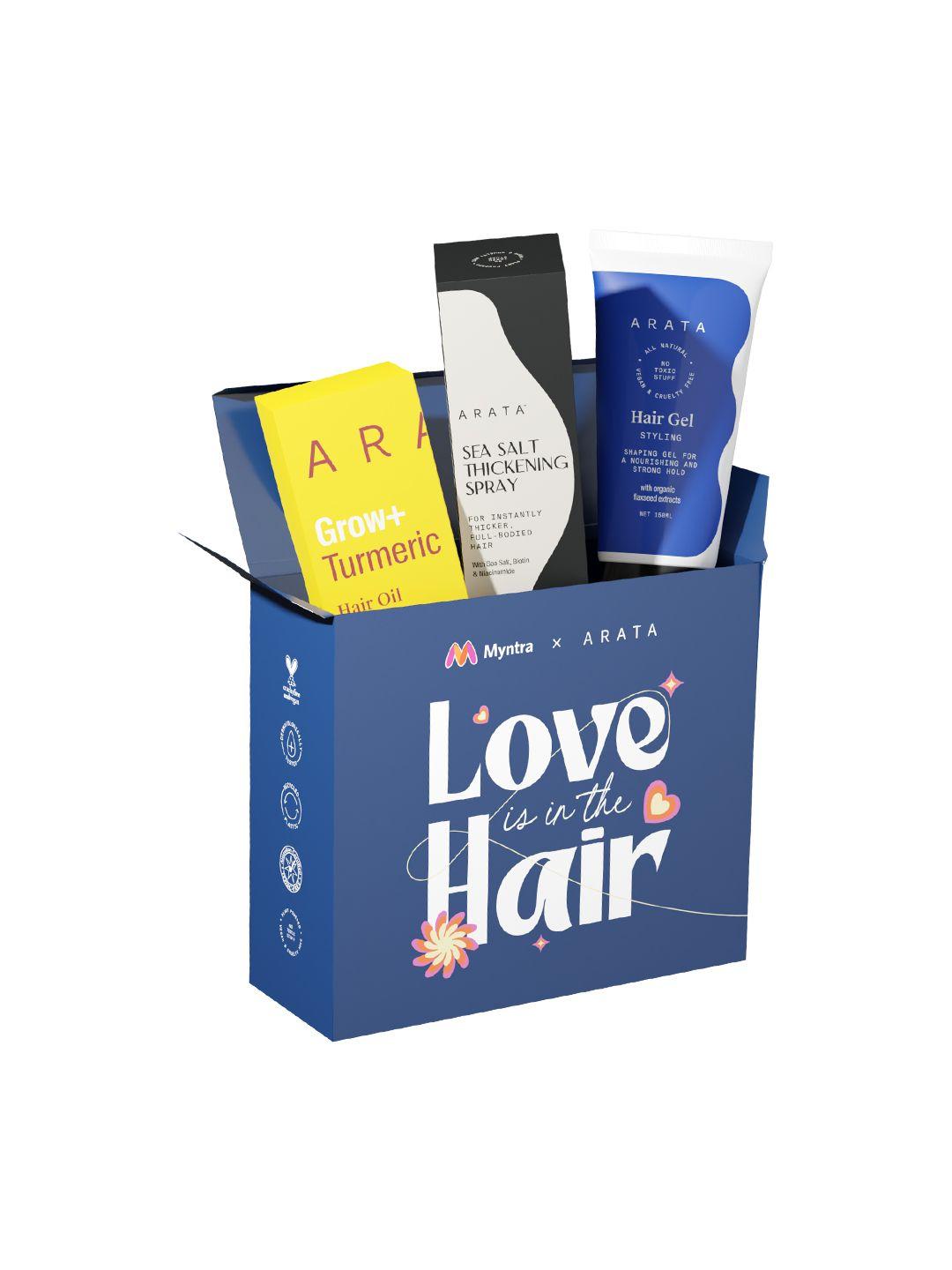 arata set of 3 love is in the hair nourishment & styling kit