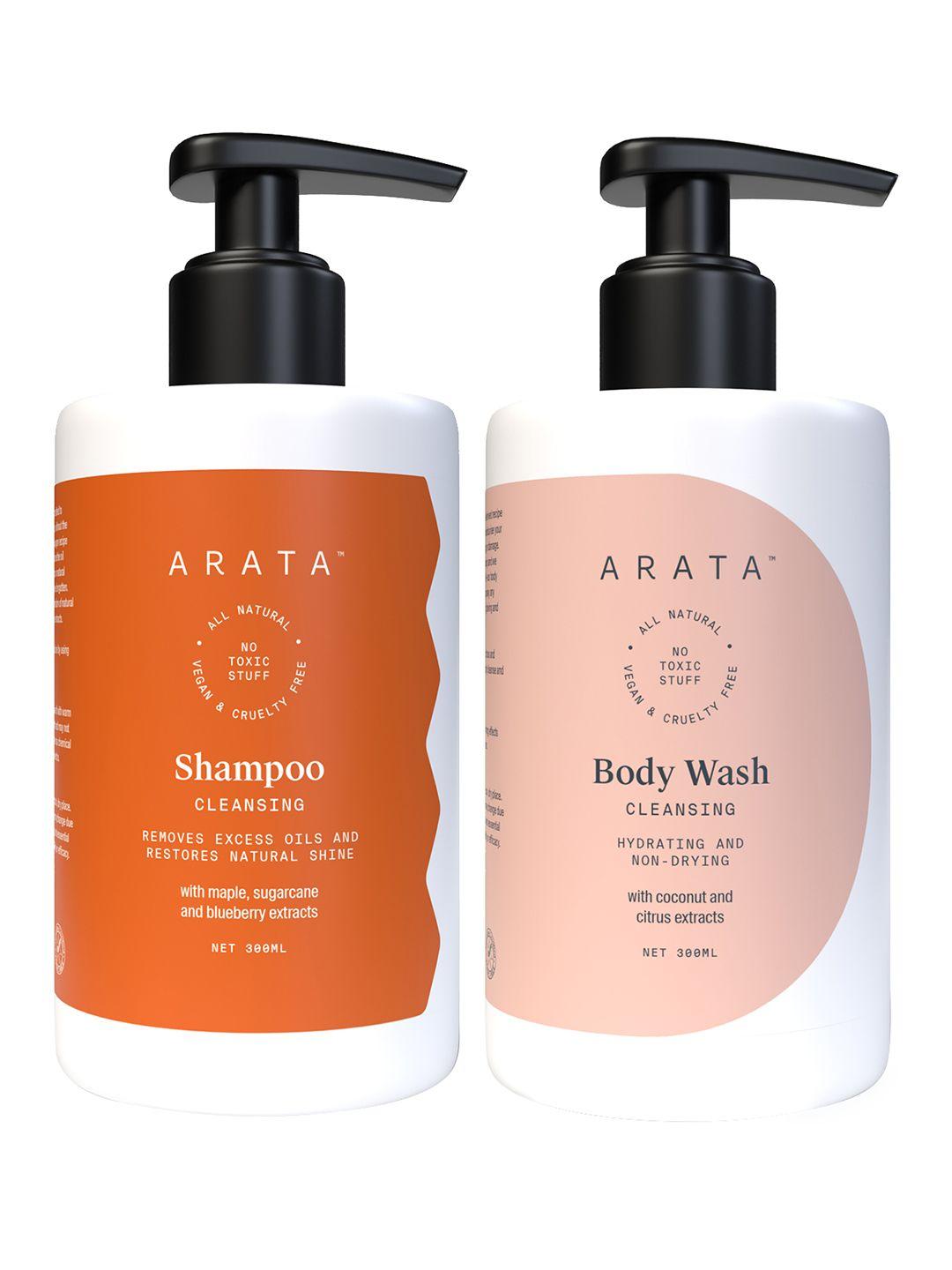 arata unisex pack of 2 natural bath essentials (300 ml each)