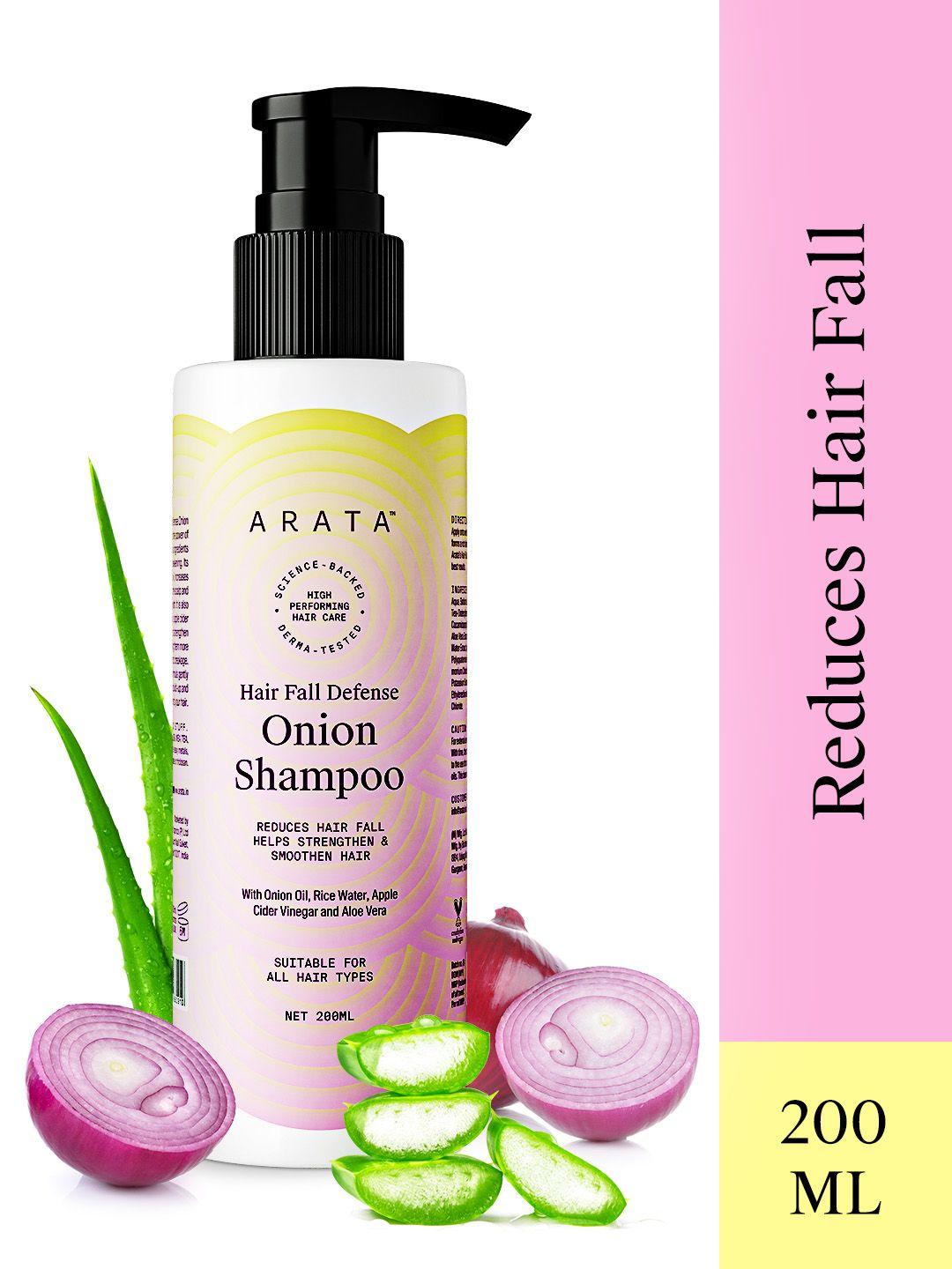 arata hair fall defense onion shampoo with rice water & apple cider vinegar - 200 ml