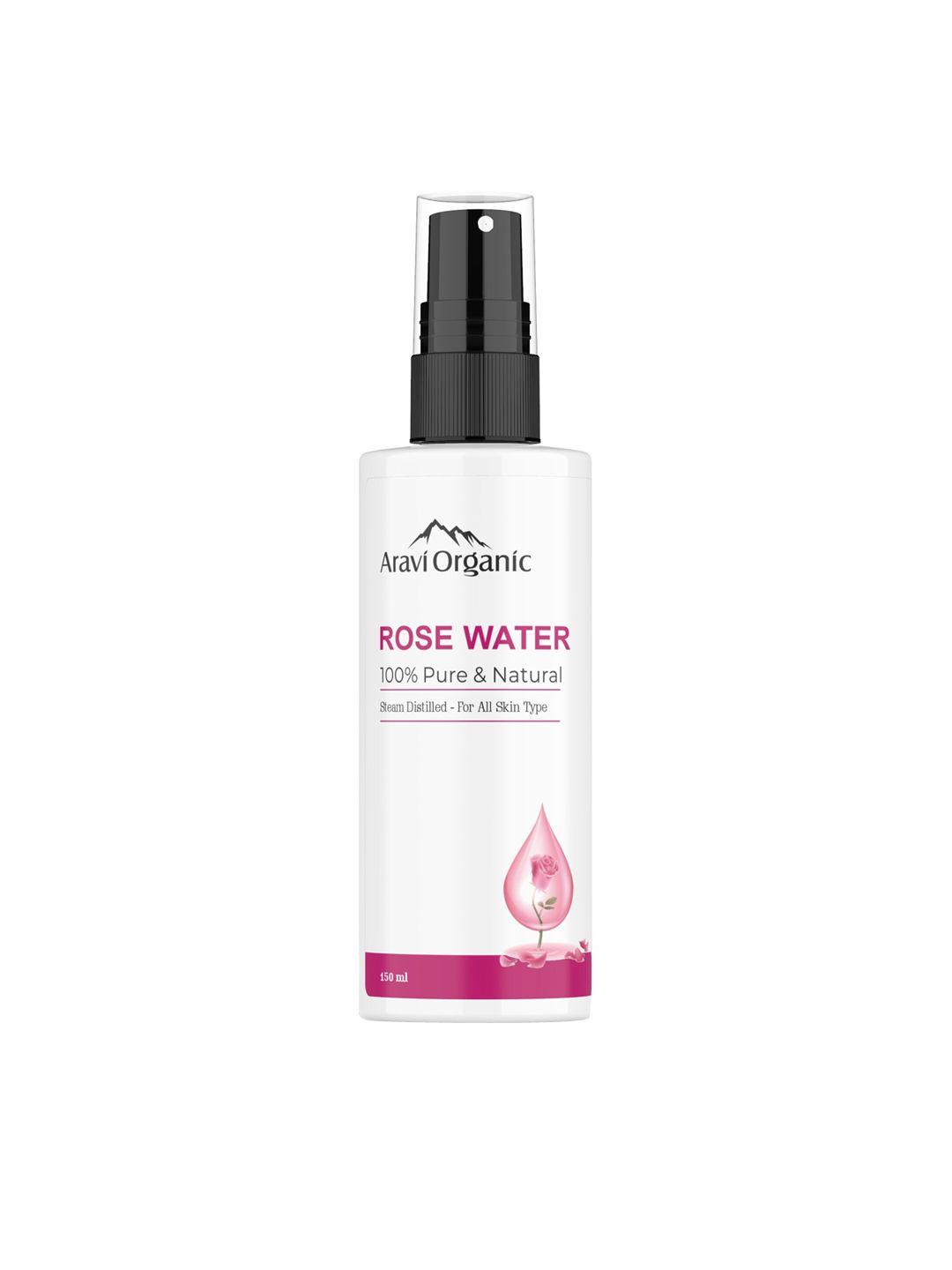 aravi organic pure steam distilled rose water toner for soothing skin inflammations- 150ml