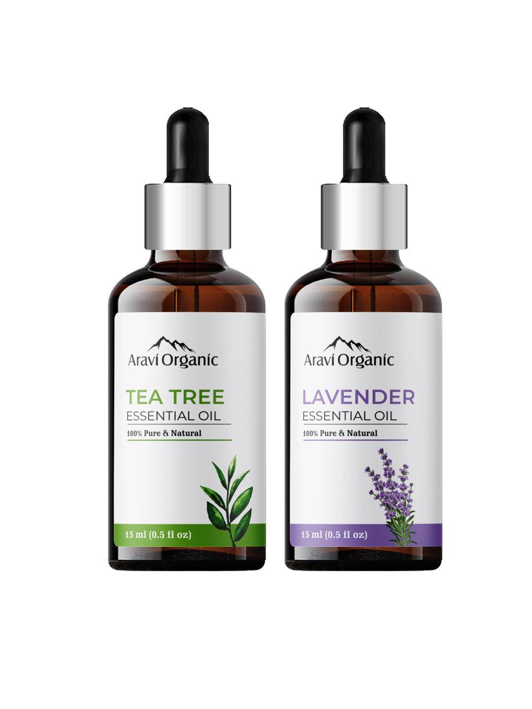 aravi organic set of 100% pure & natural lavender & tea tree essential oil - 15 ml each