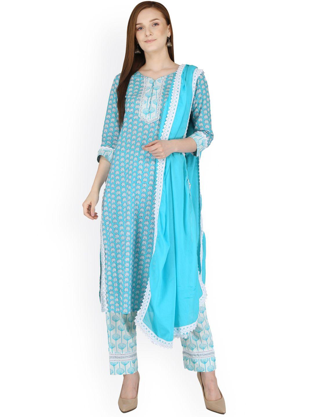 arayna ethnic motifs printed pure cotton straight kurta &  trouser with dupatta