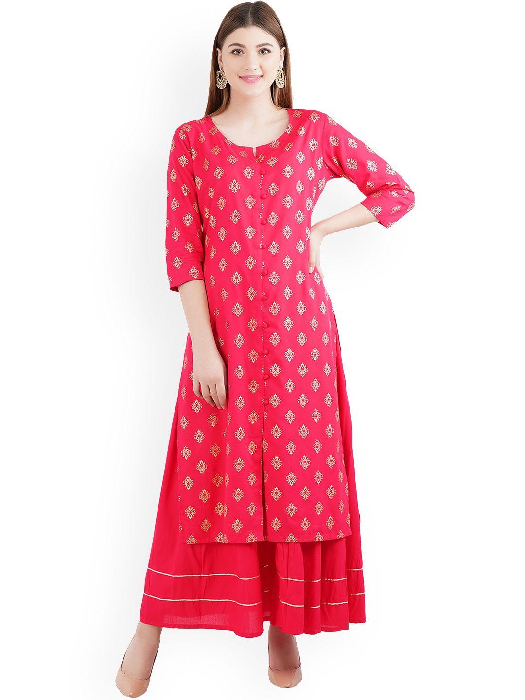 arayna ethnic motifs printed regular kurta with skirt