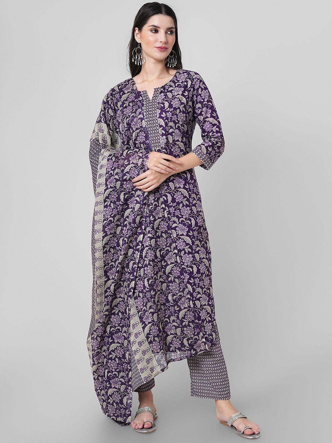 arayna floral printed pure cotton kurta with palazzos & dupatta