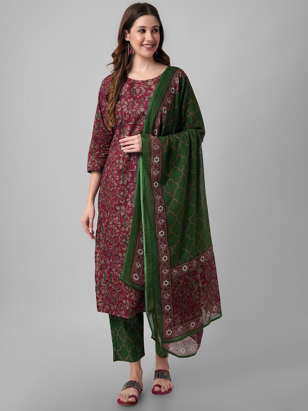 arayna floral printed pure cotton straight kurta with palazzos & dupatta