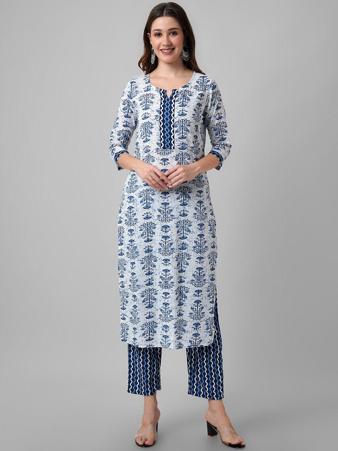 arayna floral printed pure cotton straight kurta with trousers & dupatta