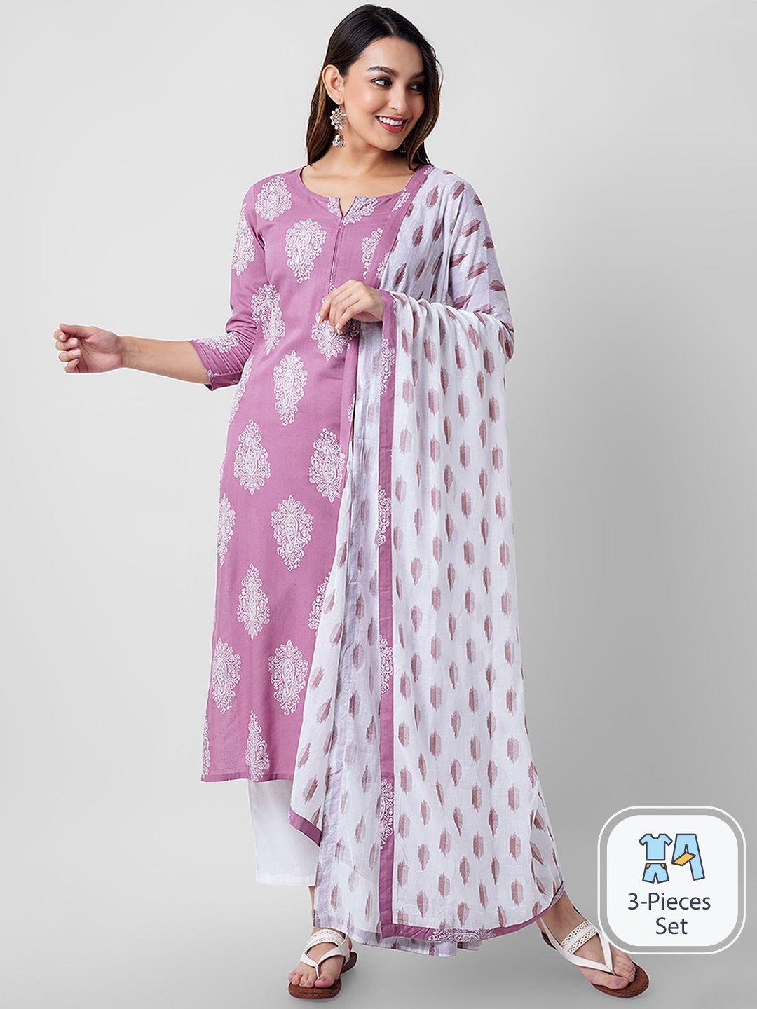 arayna floral printed pure cotton straight kurta with trousers & dupatta